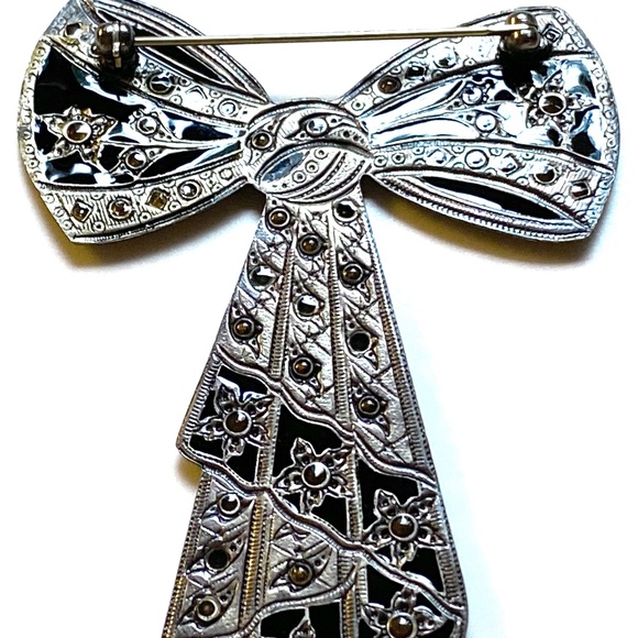 Vintage Enamel Bow Brooch With Sodalite, Amethyst, Citrine & Sterling - Picture 4 of 5